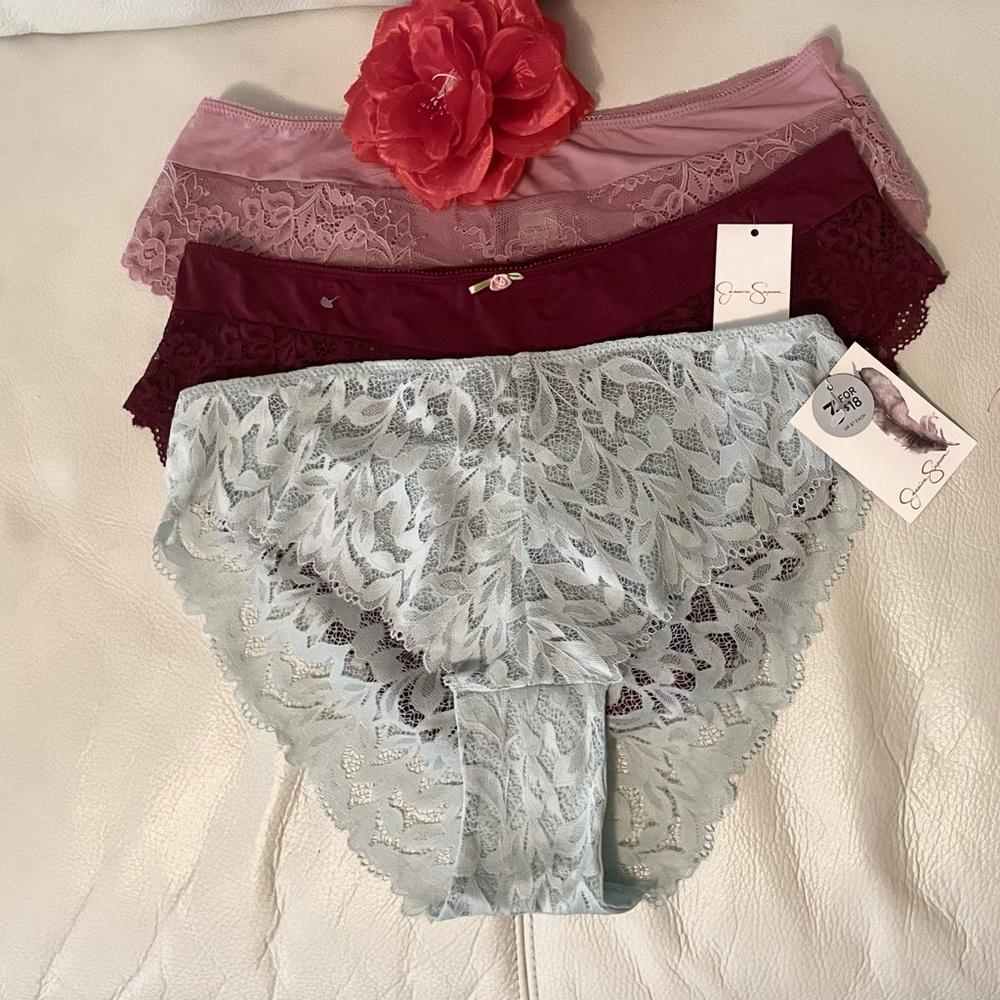 Elegant Lace Panty Set - Pink, Burgundy, and Light Blue